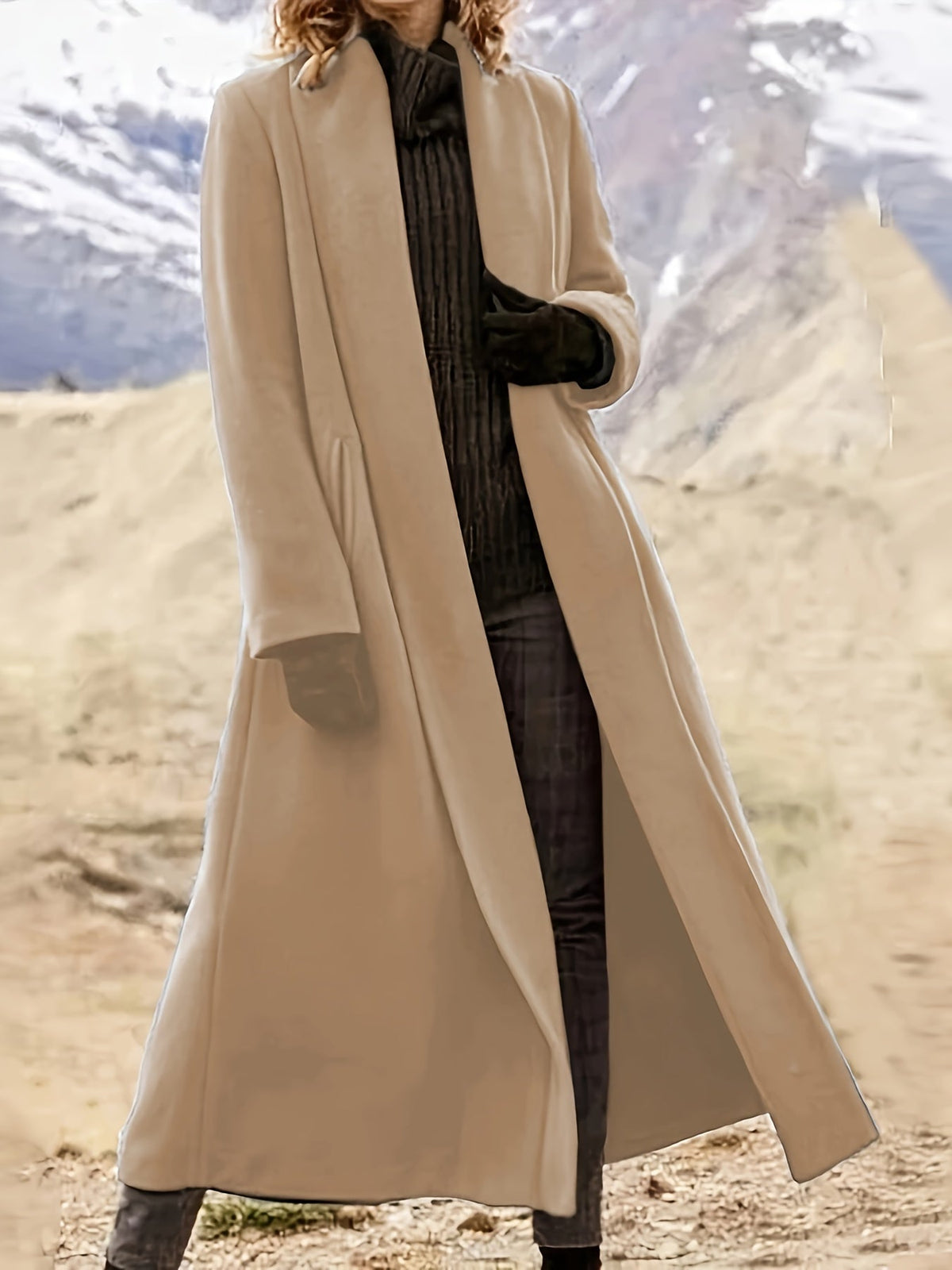 Women's Longline Open Front Coat with Flowing Drape