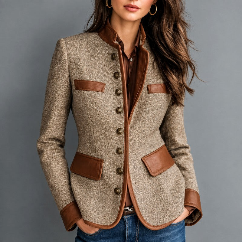 Adelaide - Women's Mandarin Collar Tweed Blazer