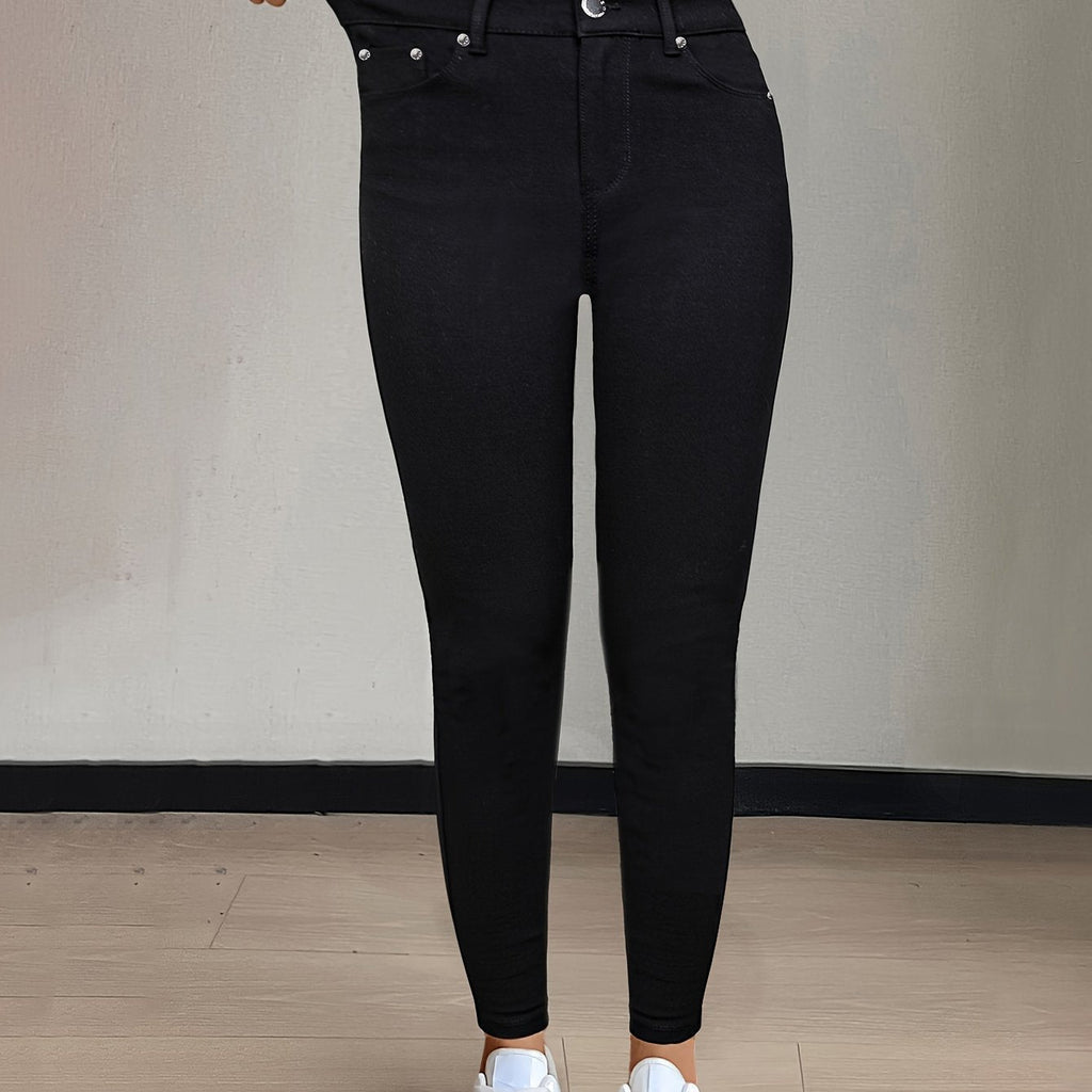 Women's High-Waist Skinny Jeans with Five-Pocket Design