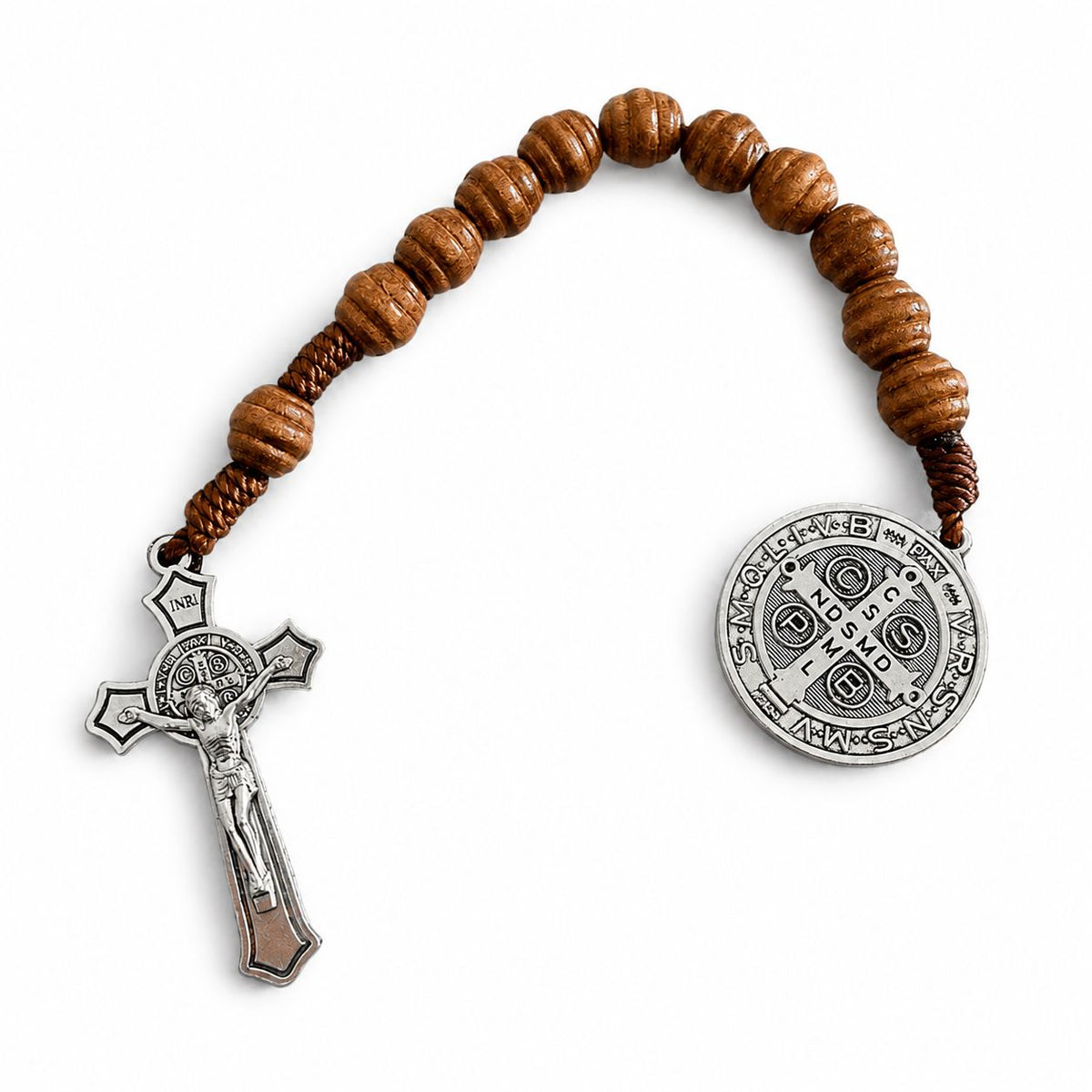Saint Benedict | Natural Wood Pocket Rosary