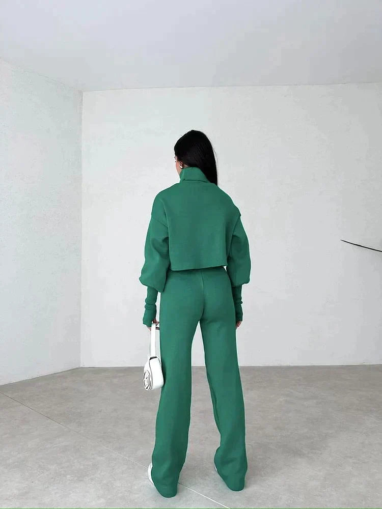 Women's Turtleneck Sweater Set with Relaxed Trousers