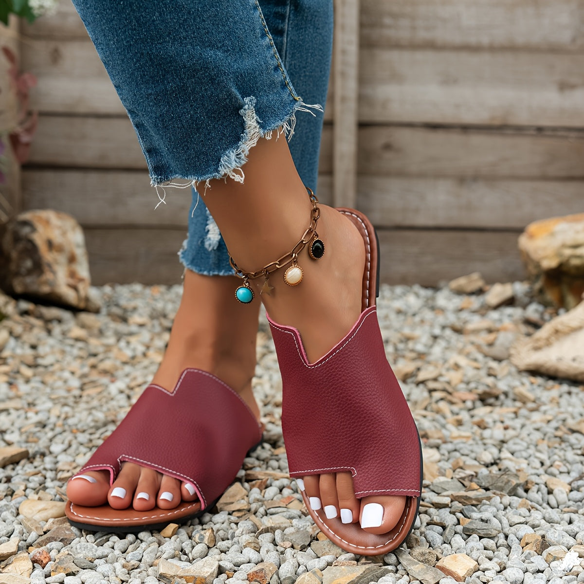 Women's Summer Sandals with Open Toe and Slip-On Design