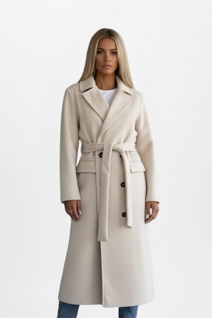 Aida | Wool Double-Breasted Longline Winter Coat with Belt for Women