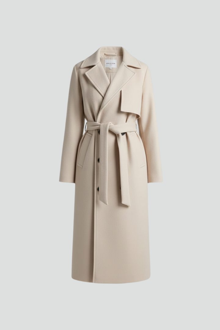 Aida | Wool Double-Breasted Longline Winter Coat with Belt for Women