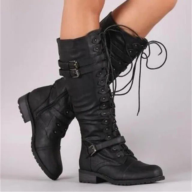 Aino | Winter Lace-Up Knee High Boots with Buckle Straps for Women
