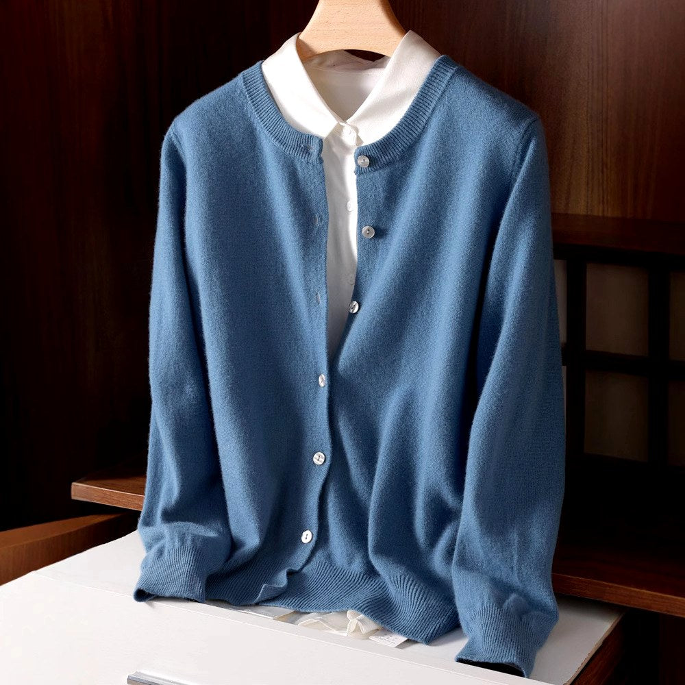 Alberta - Women's Cashmere Crew Neck Button-Front Cardigan