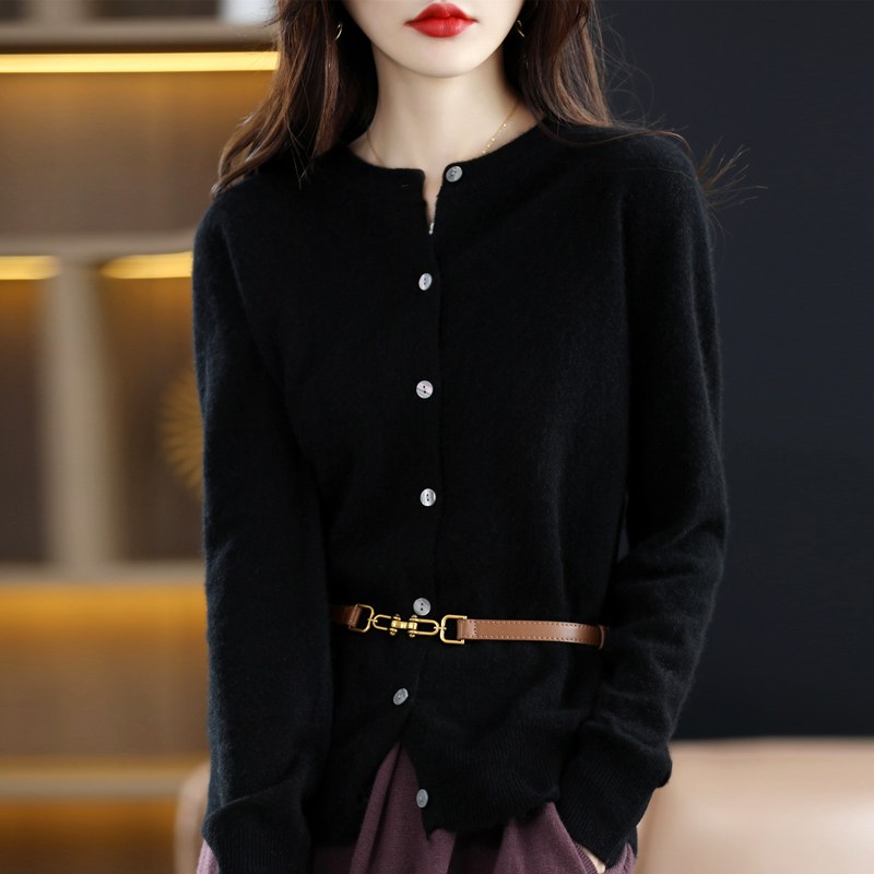 Alberta - Women's Cashmere Crew Neck Button-Front Cardigan