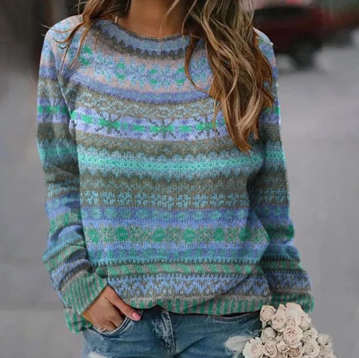 Alexa | Fair Isle Oversized Sweater with Crew Neck for Women