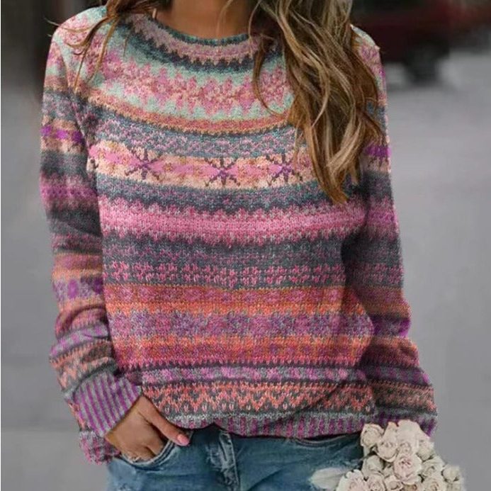 Alexa | Fair Isle Oversized Sweater with Crew Neck for Women