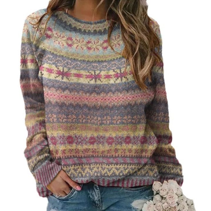 Alexa | Fair Isle Oversized Sweater with Crew Neck for Women