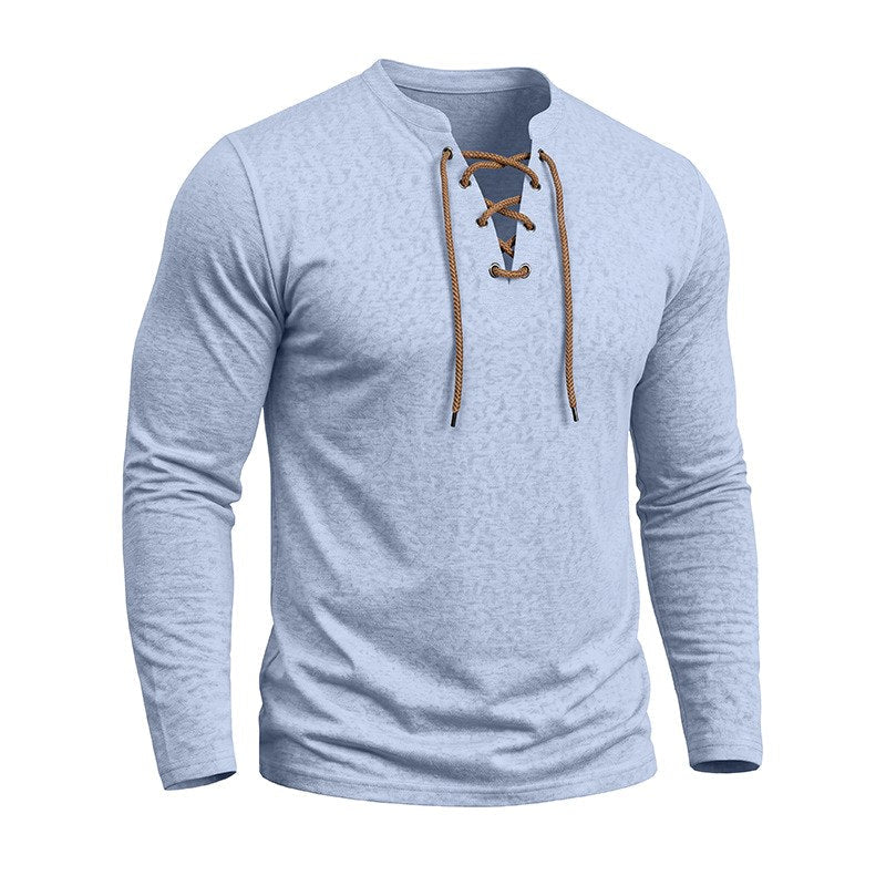 Ali - Men's Lace-Up Long Sleeve Henley Shirt