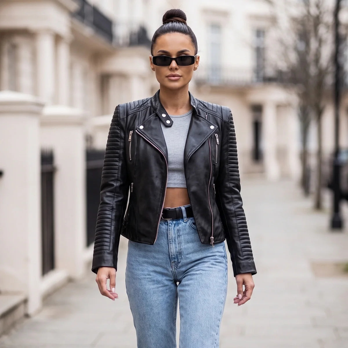 Amandine Quilted Biker Leather Jacket