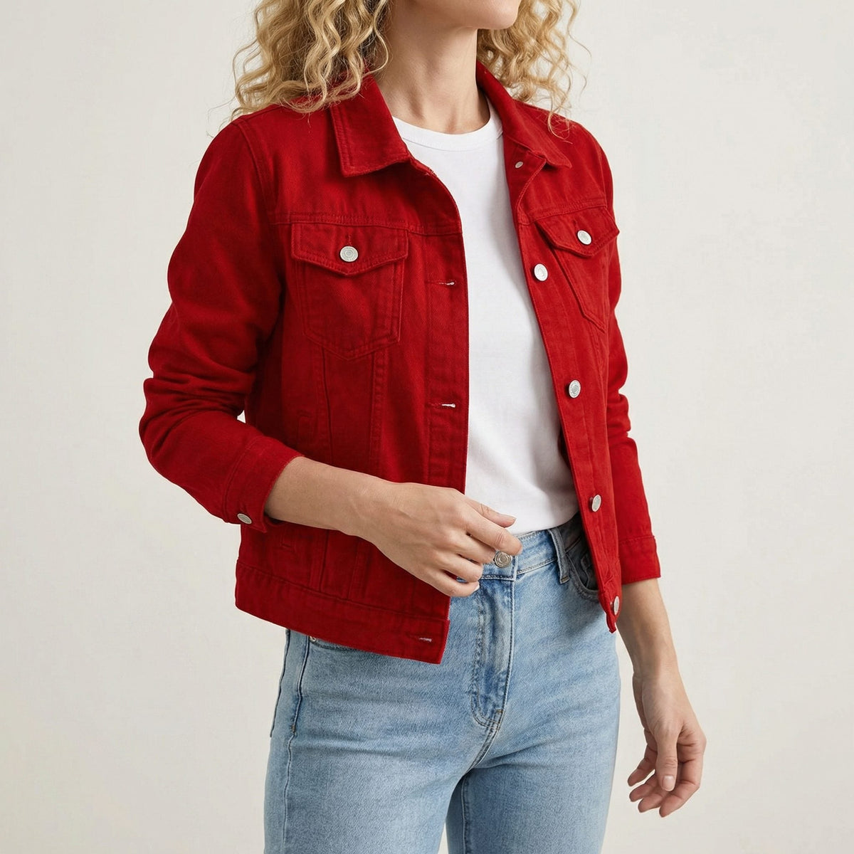 Ambretta | Denim Cropped Jacket with Lapel Collar for Women