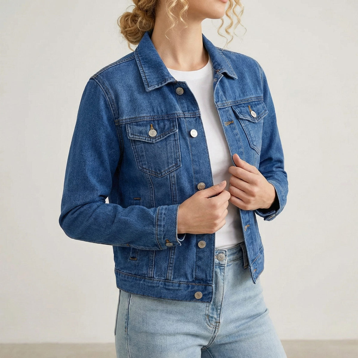Ambretta | Denim Cropped Jacket with Lapel Collar for Women