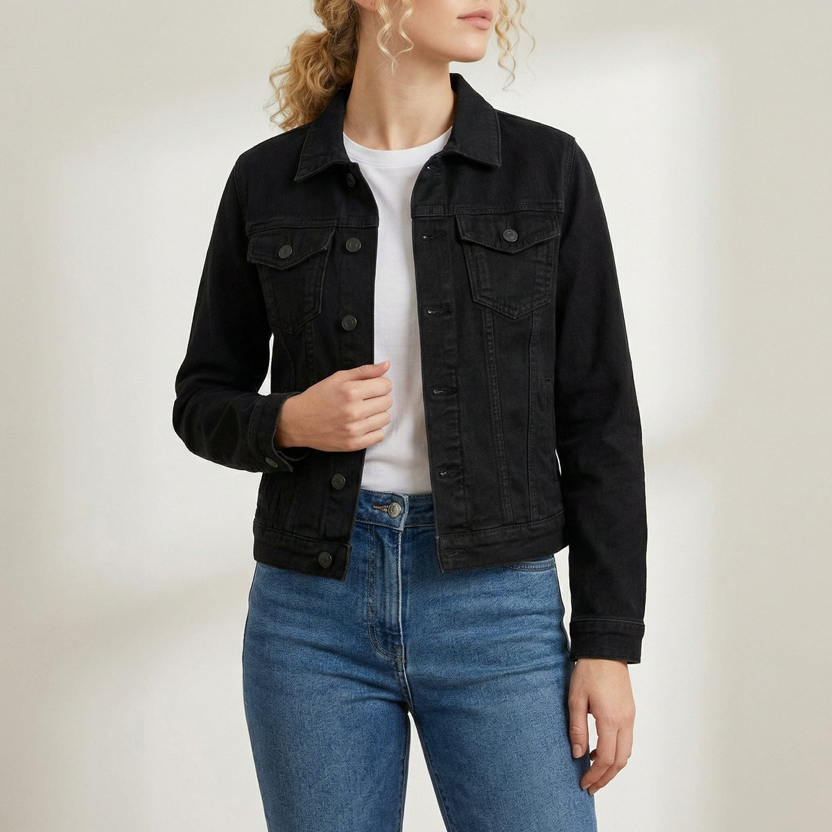 Ambretta | Denim Cropped Jacket with Lapel Collar for Women