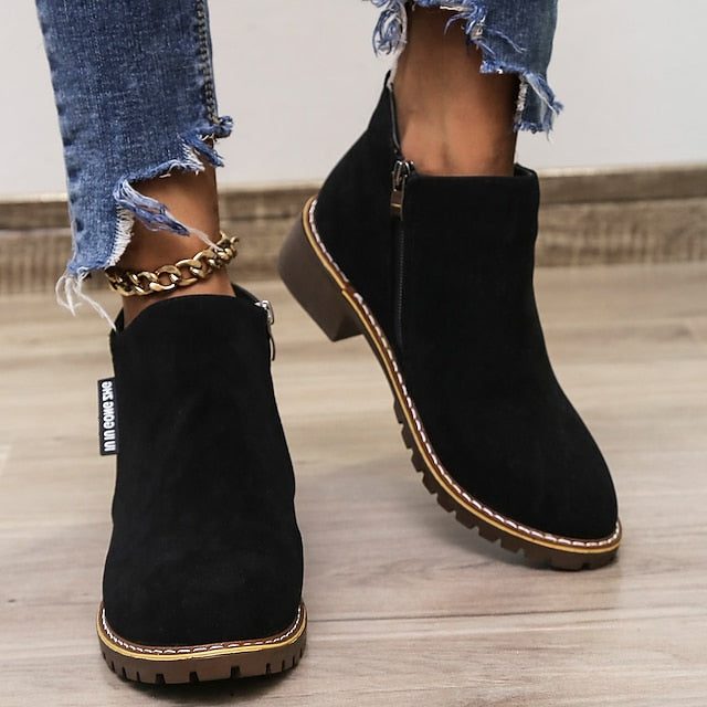 Amélie | Block Heel Ankle Boots with Side Zip and Round Toe for Women