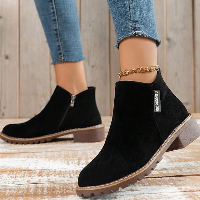 Amélie | Block Heel Ankle Boots with Side Zip and Round Toe for Women