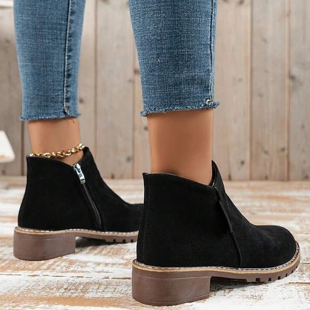 Amélie | Block Heel Ankle Boots with Side Zip and Round Toe for Women