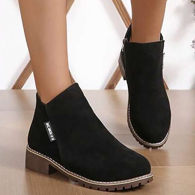 Amélie | Block Heel Ankle Boots with Side Zip and Round Toe for Women