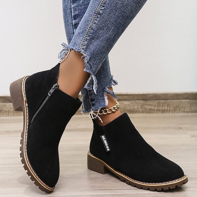 Amélie | Block Heel Ankle Boots with Side Zip and Round Toe for Women