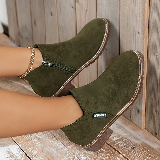 Amélie | Block Heel Ankle Boots with Side Zip and Round Toe for Women