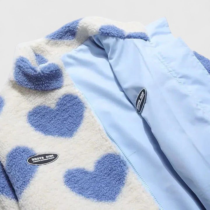 Aneira | Heart Print Padded Fleece Jacket for Women