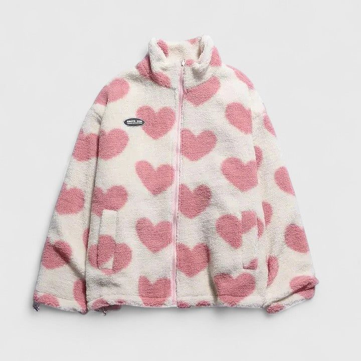 Aneira | Heart Print Padded Fleece Jacket for Women