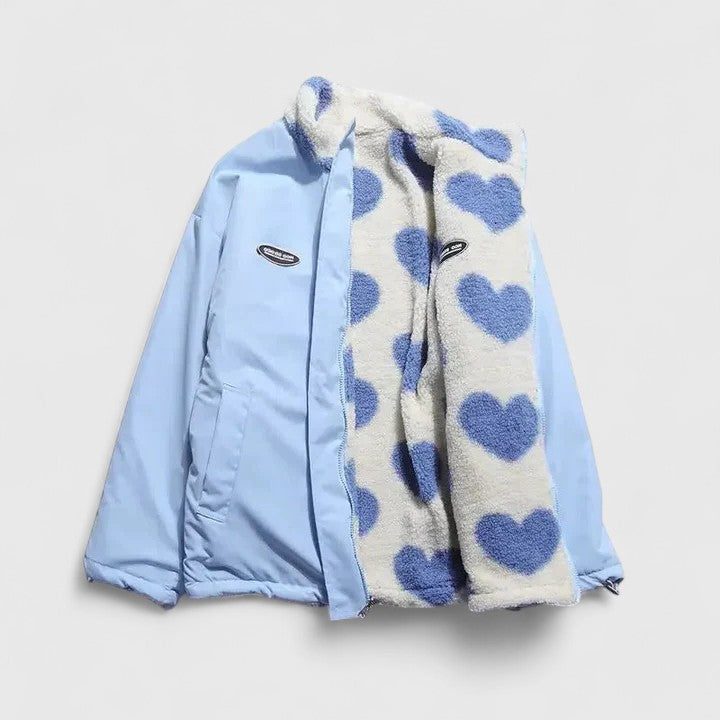 Aneira | Heart Print Padded Fleece Jacket for Women