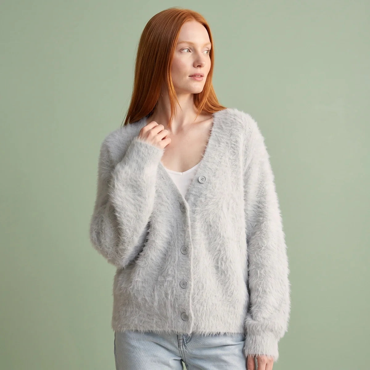 Anneliese Fluffy V Neck Button Cardigan