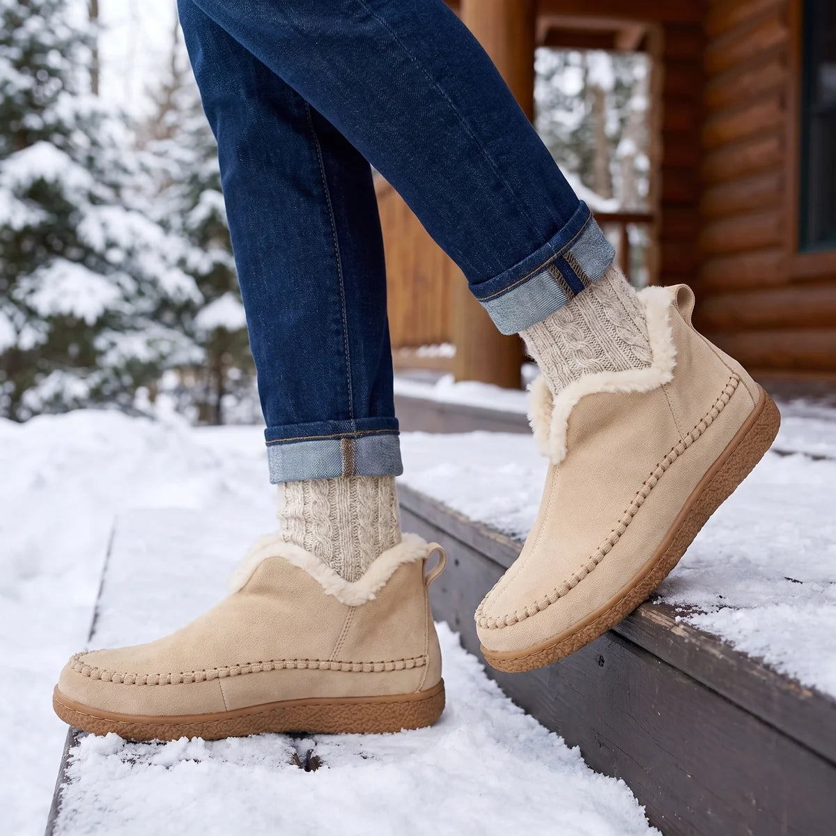 Annora Suede Faux Fur Lined Bootie Slippers