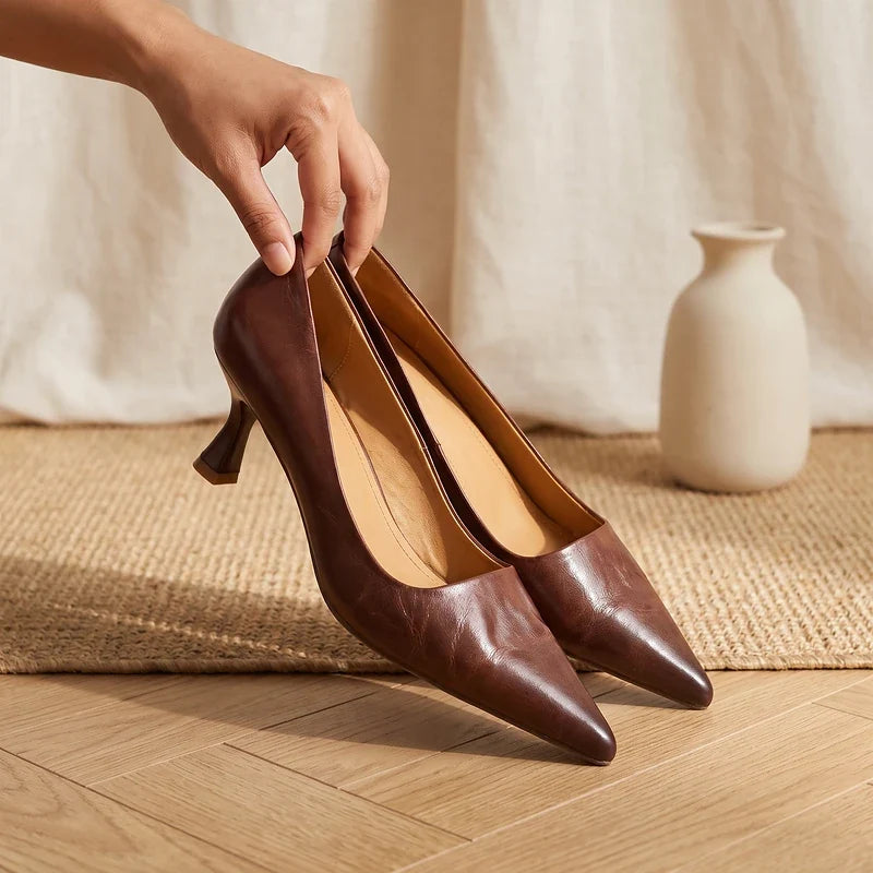 Sylvie Leather Kitten Heel Pumps