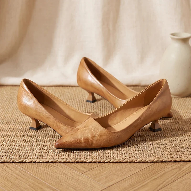 Sylvie Leather Kitten Heel Pumps