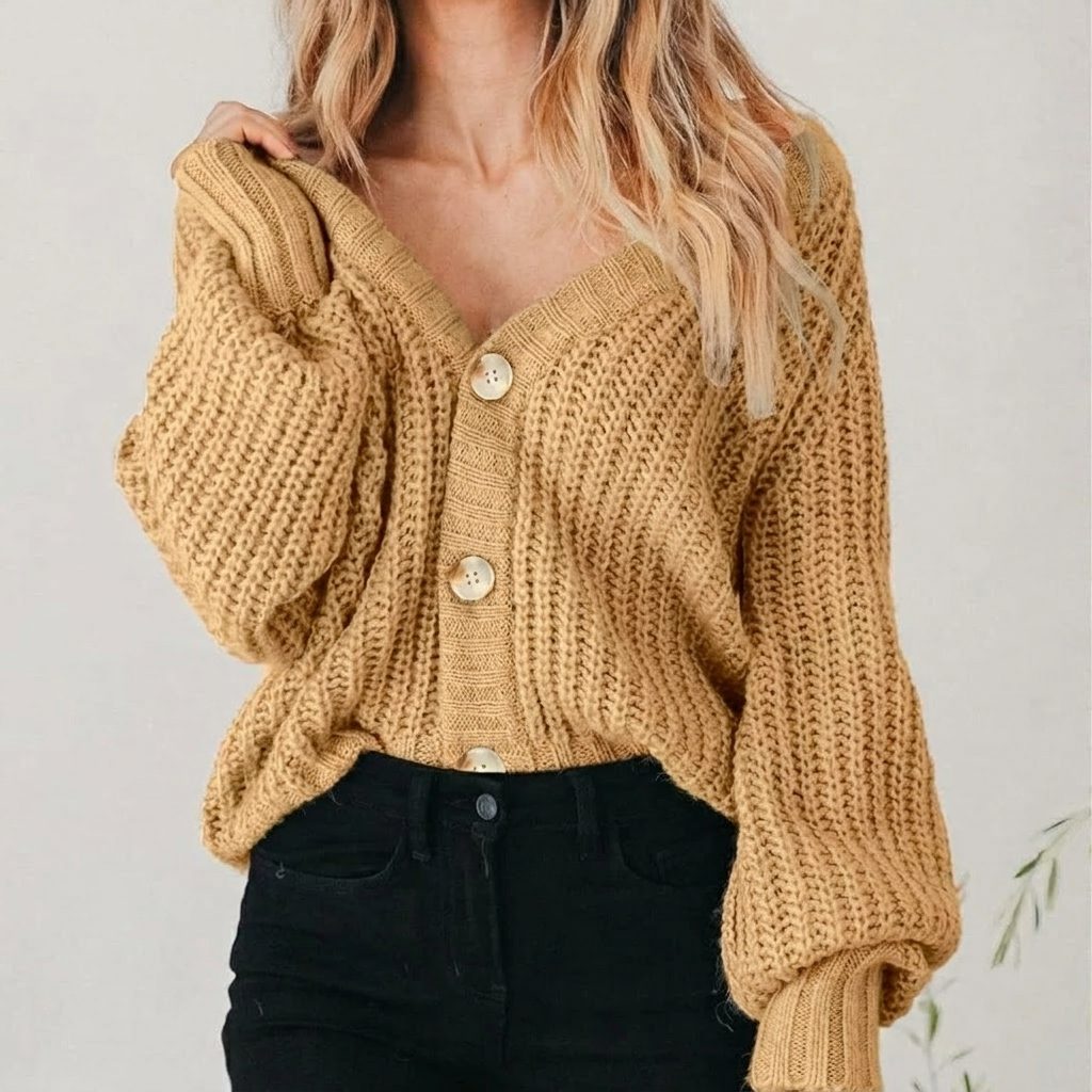 Ariadna | Chunky Knit Oversized Cardigan with Balloon Sleeves for Women