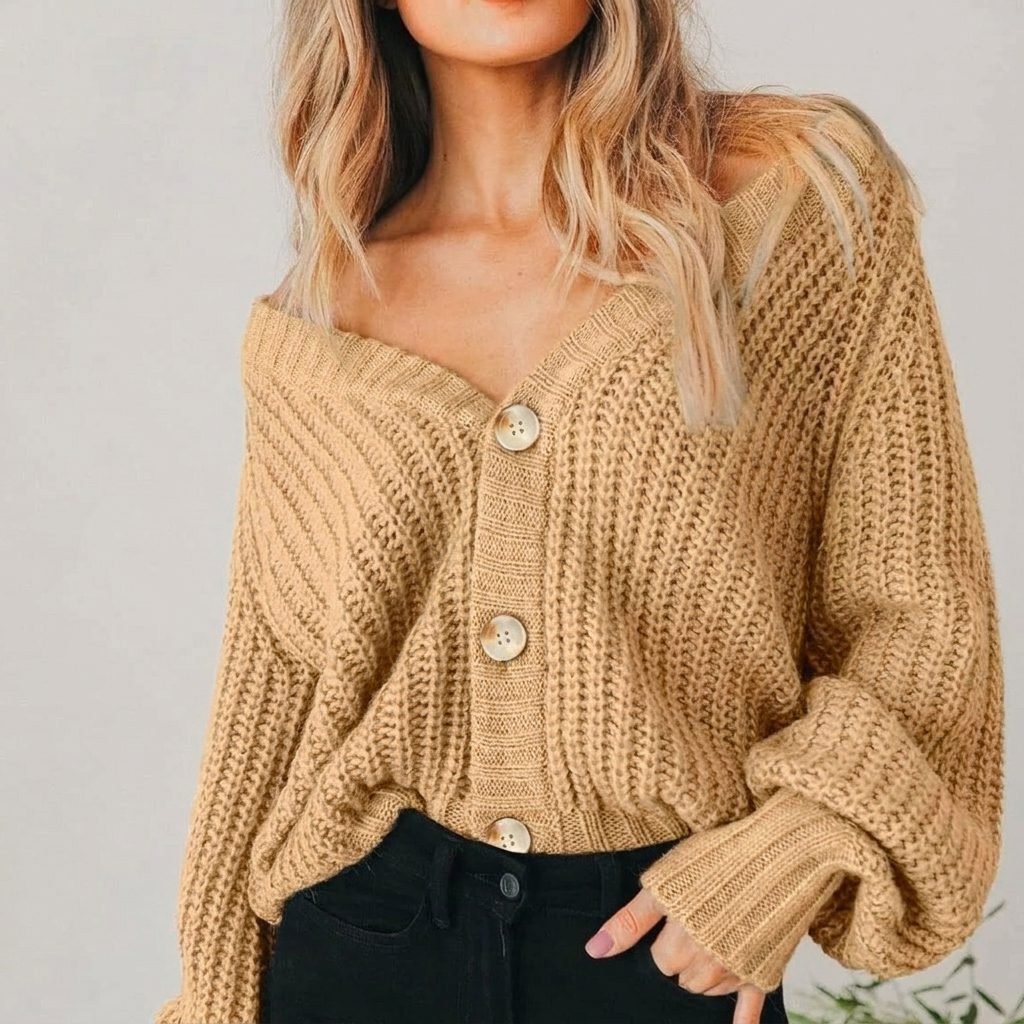 Ariadna | Chunky Knit Oversized Cardigan with Balloon Sleeves for Women