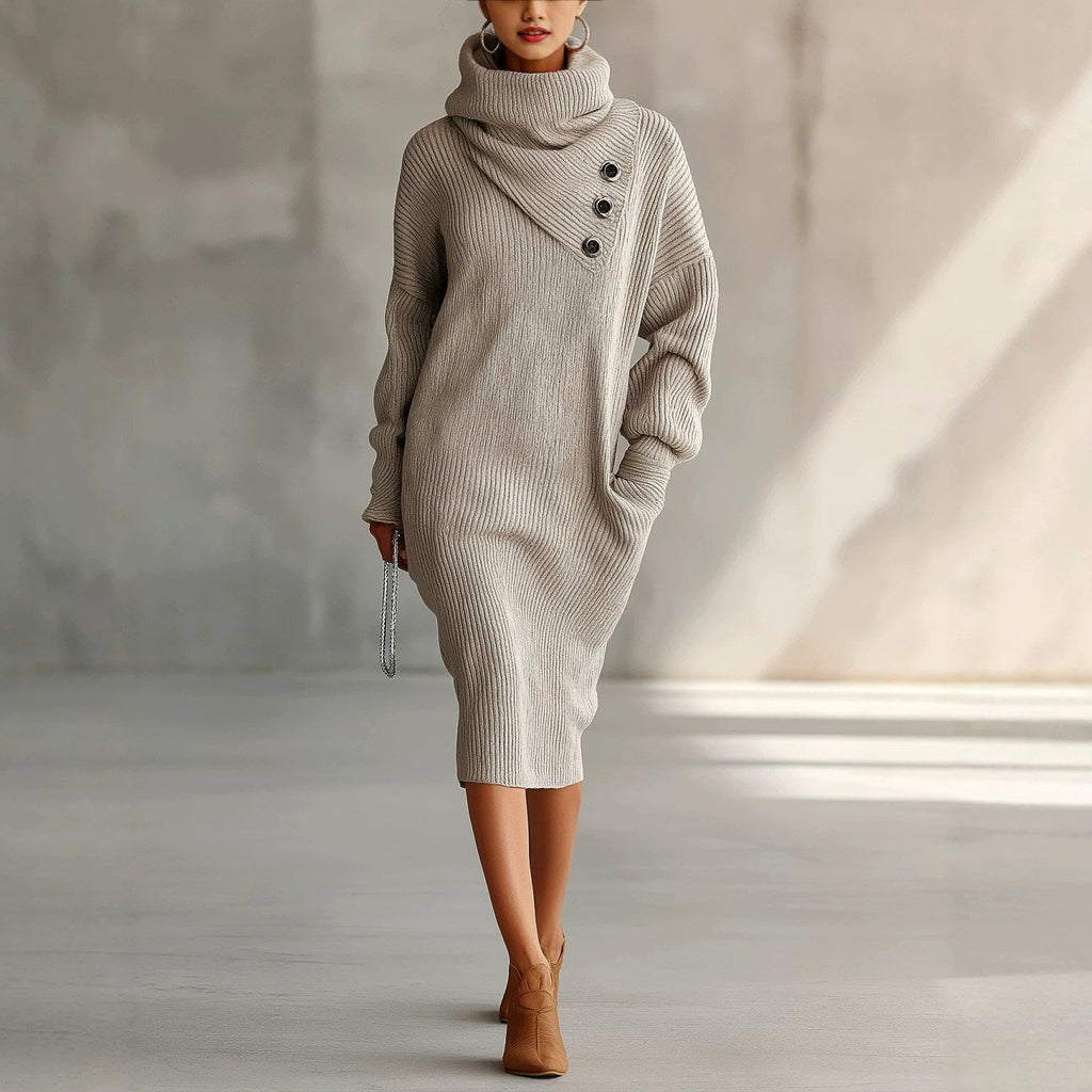 Arianwen - Women's Ribbed Turtleneck Sweater Dress