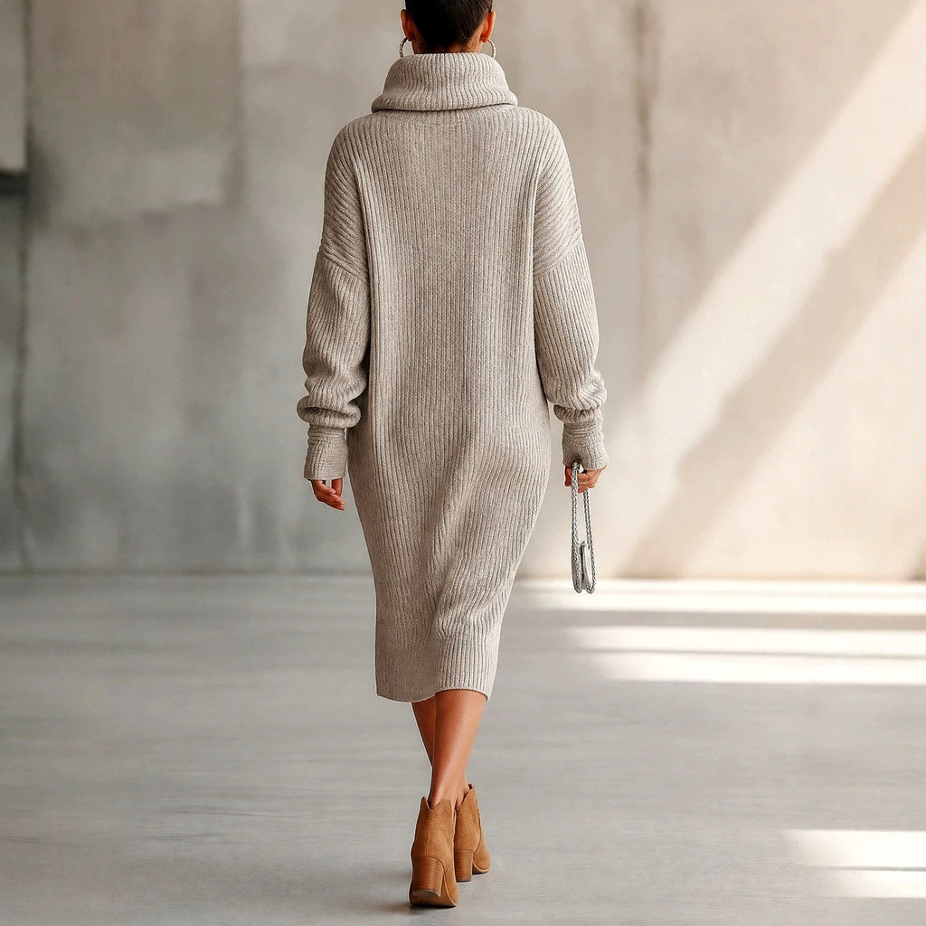 Arianwen - Women's Ribbed Turtleneck Sweater Dress