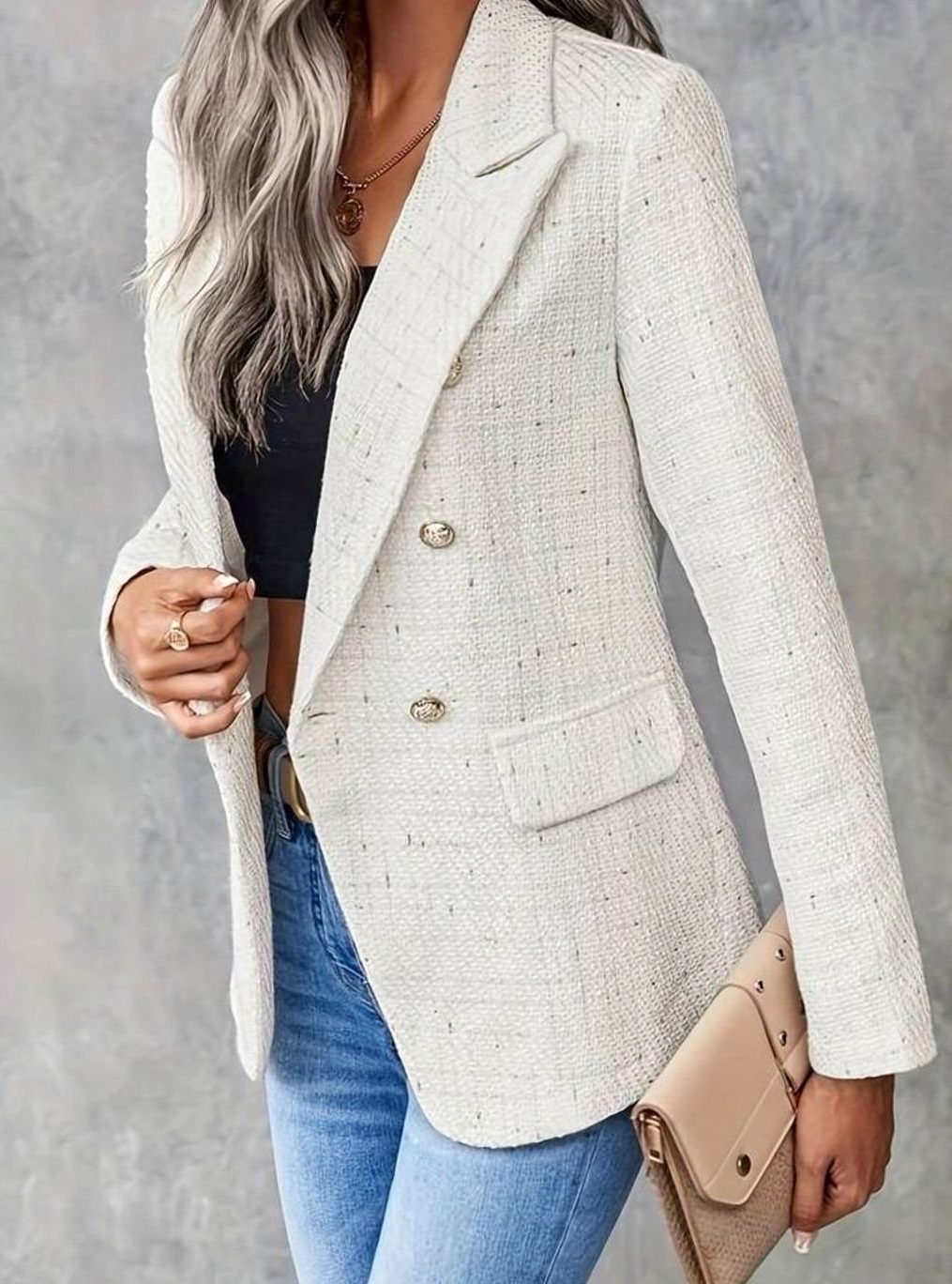 Athena | Tweed Blazer with Double-Breasted Notch Lapel for Women