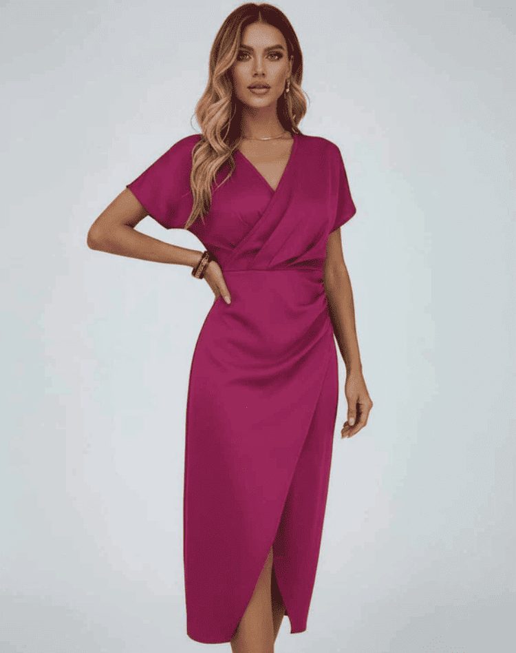 Athena | Wrap Midi Dress with Short Sleeves for Women