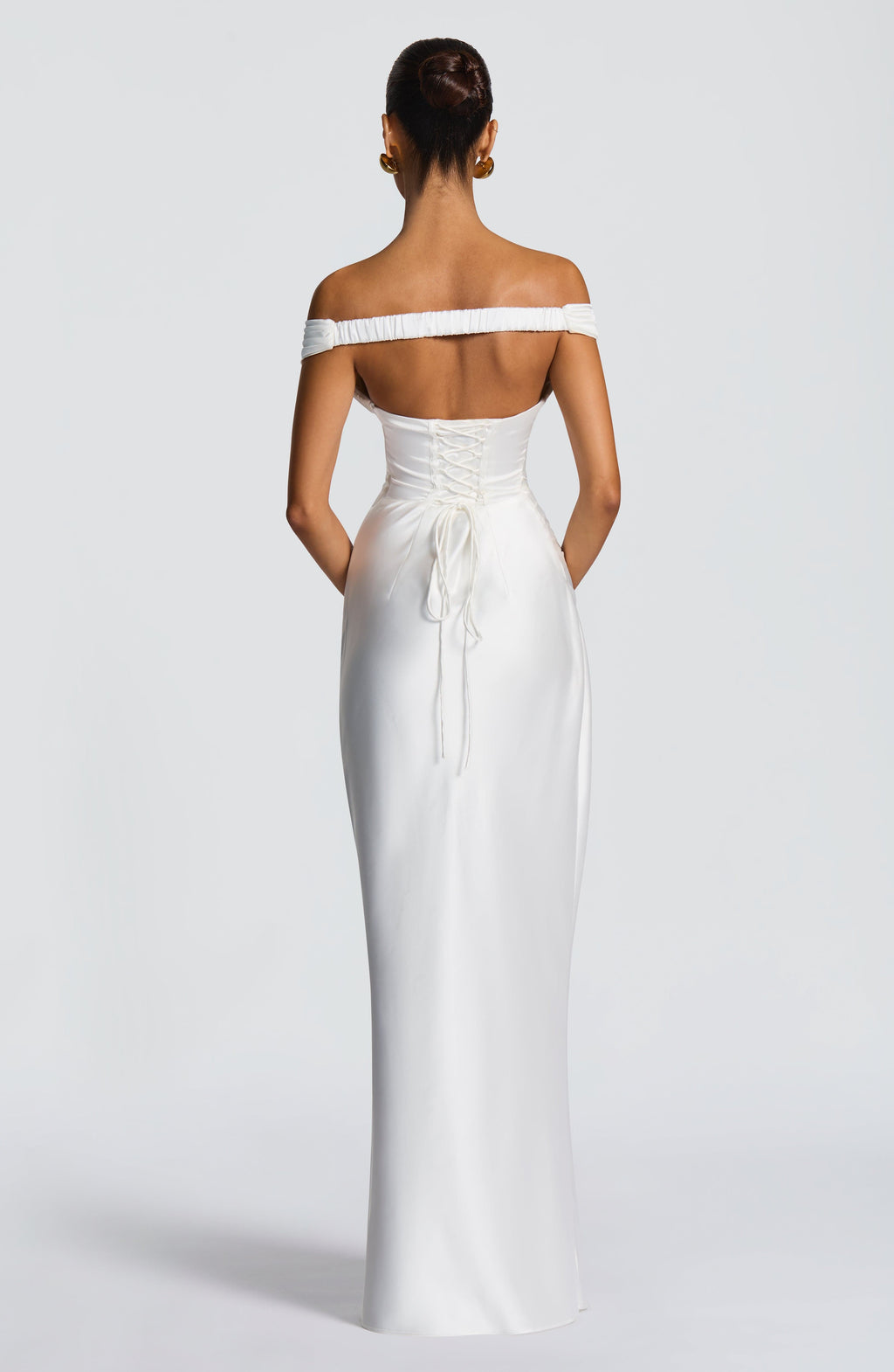 Adeline | Women's Satin Bardot Maxi Dress
