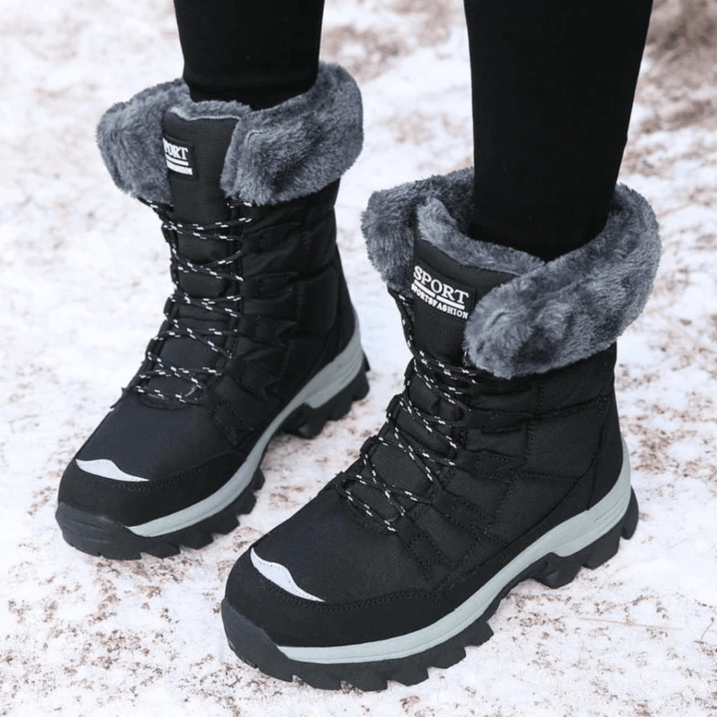 Women's Lace-Up Snow Boots with Faux-Fur Cuff