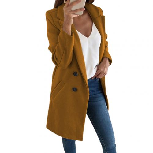 Women's Double-Breasted Longline Blazer Coat with Notched Lapel