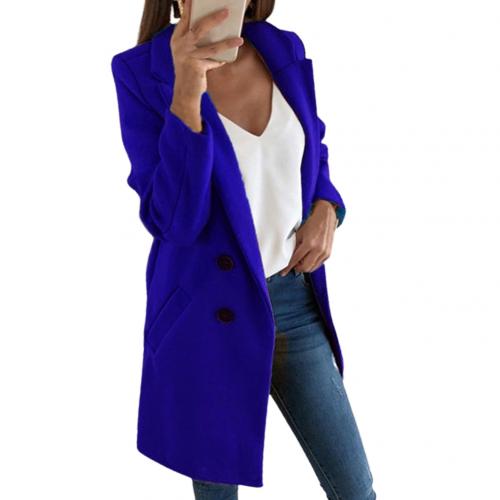 Women's Double-Breasted Longline Blazer Coat with Notched Lapel