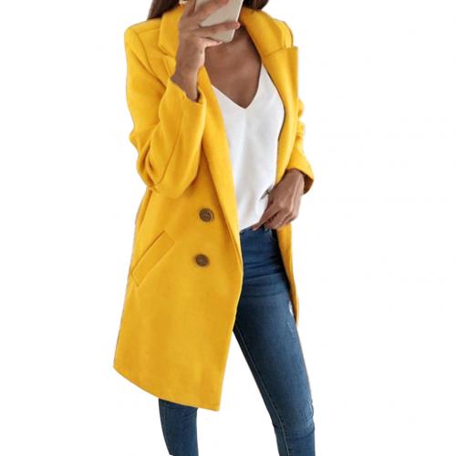 Women's Double-Breasted Longline Blazer Coat with Notched Lapel