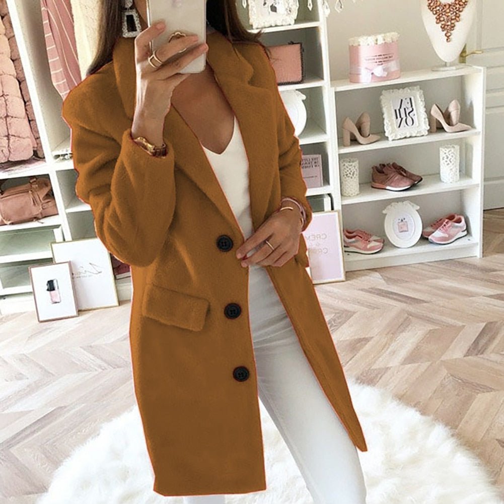 Women's Double-Breasted Longline Blazer Coat with Notched Lapel