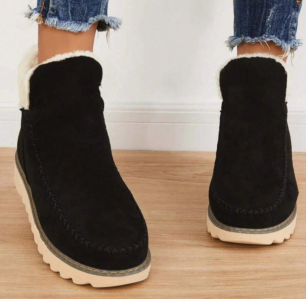 Women's Winter Lined Slip-On Ankle Boots, Round Toe