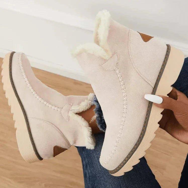 Women's Winter Lined Slip-On Ankle Boots, Round Toe