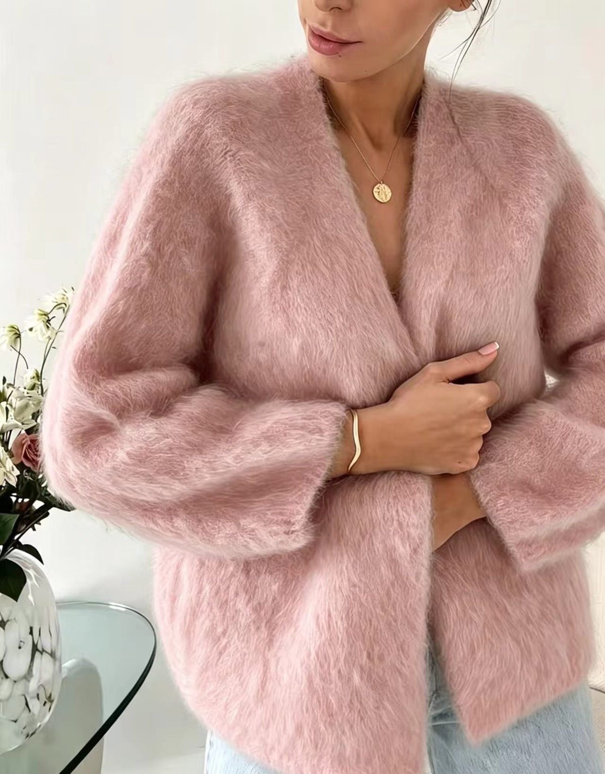 Aviva - Women’s Fuzzy Open Front Knit Cardigan