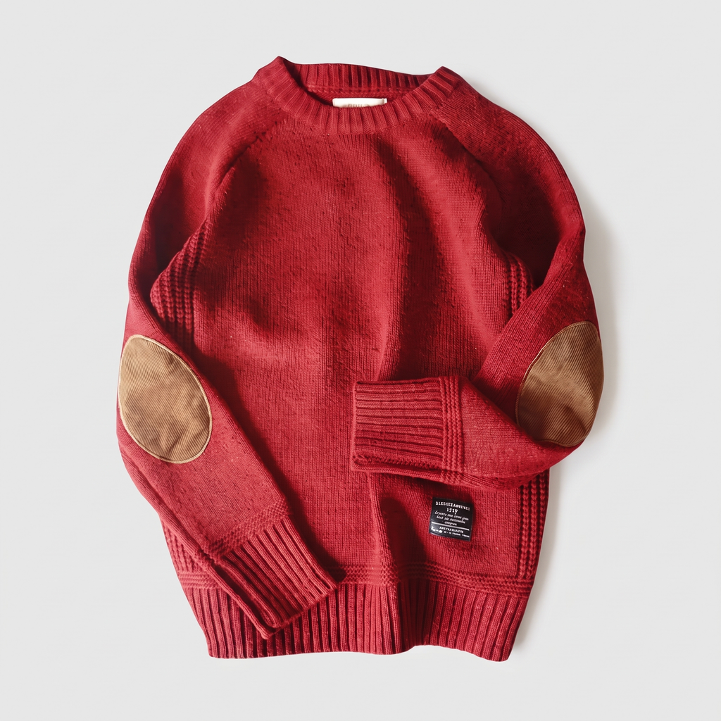 Unisex Crew Neck Knit Sweater, Long Sleeves, Elbow Patches