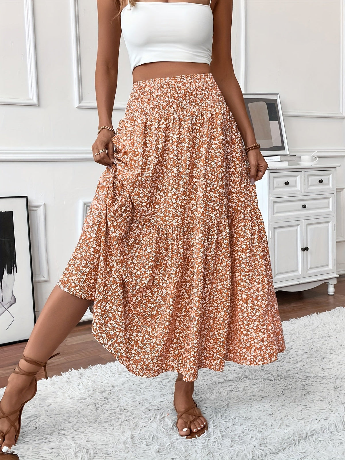 Women's Floral Skirt with Flattering Fit and Flowing Fabric