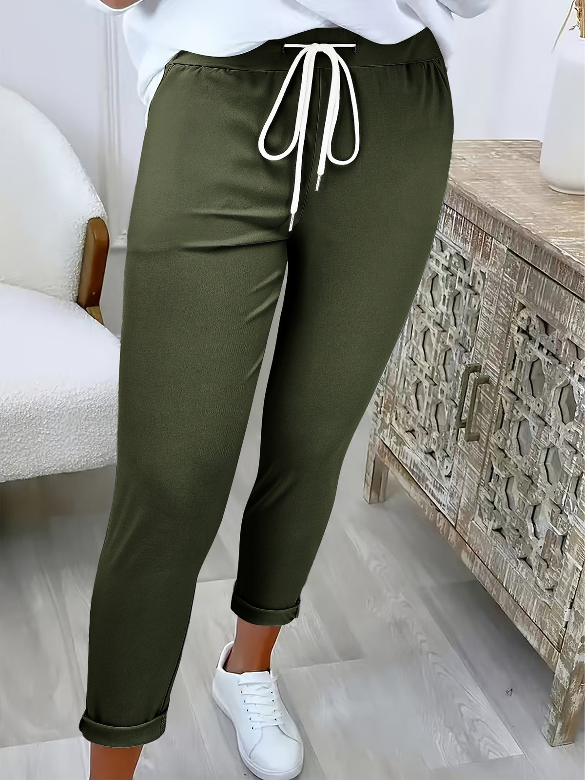 Women's Drawstring Relaxed Tapered Pants with Side Stripe